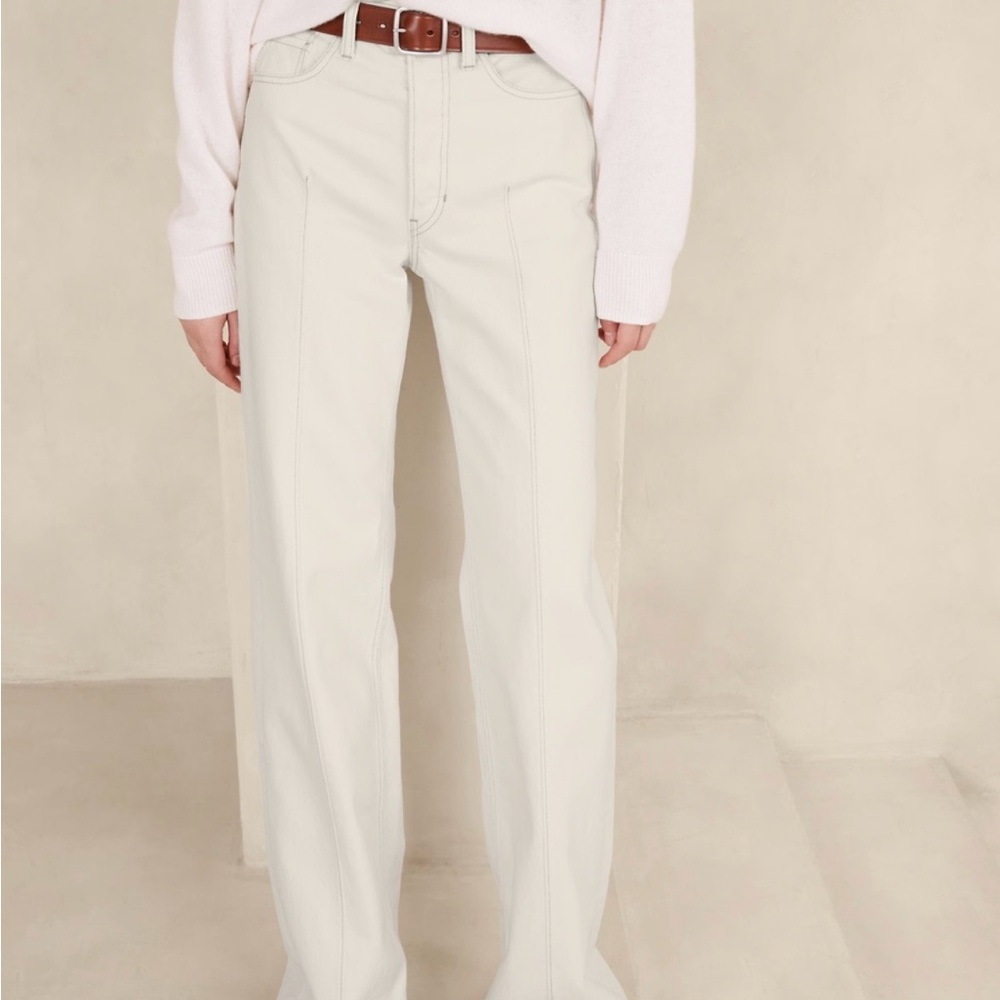 Banana Republic Pintuck Wide-Leg Jeans Ecru Size 30 Full Length High Rise